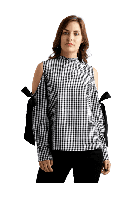 miss chase white & black checks top