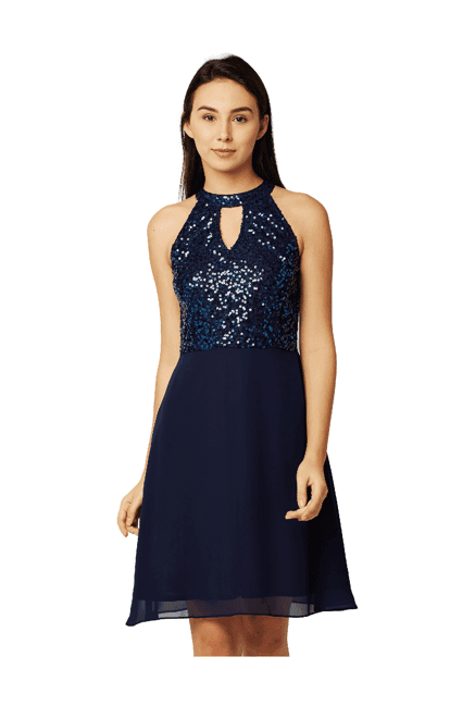 miss chase navy embellished knee length dress