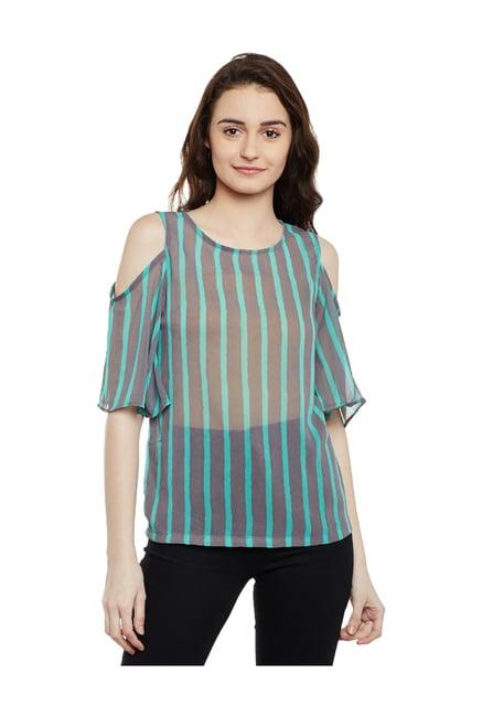 miss chase grey & mint striped top