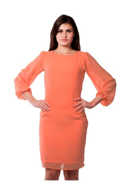 miss chase peach slim fit knee length dress