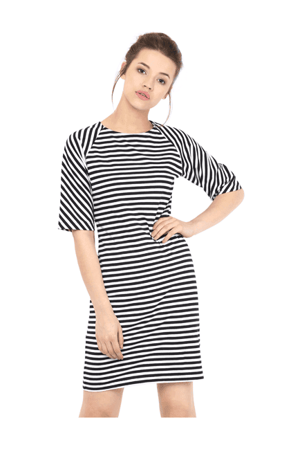 miss chase white & black striped above knee dress