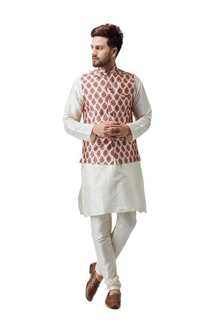 sojanya beige printed nehru jacket