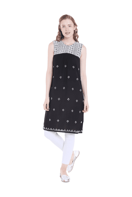 fusion beats black printed knee length dress