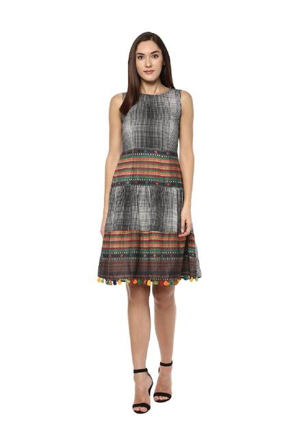 fusion beats multicolor checks knee length dress