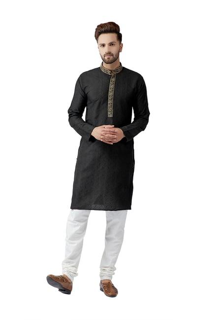 sojanya black & off-white regular fit kurta set