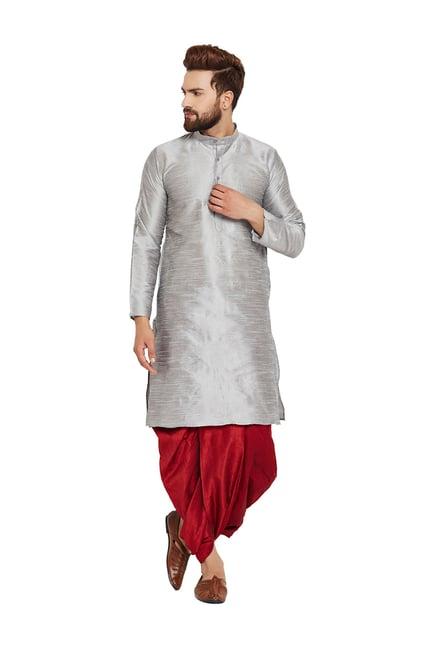 sojanya grey & red full sleeves kurta set