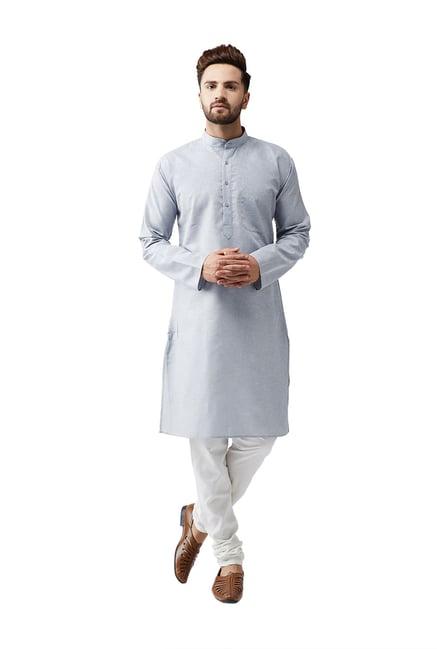 sojanya grey & off-white full sleeves kurta set