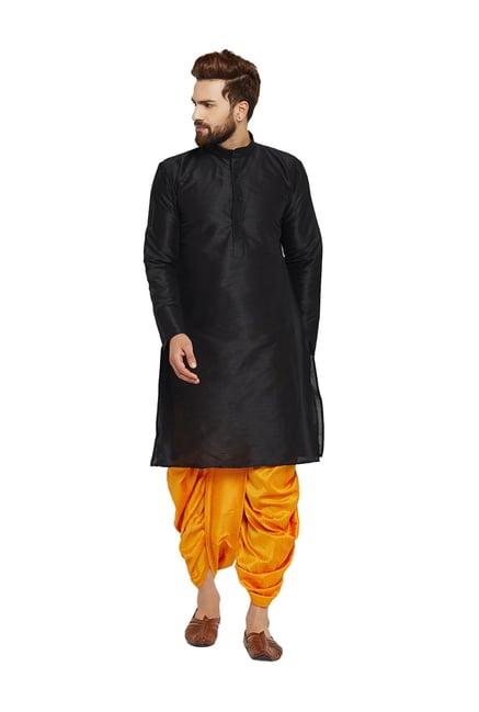 sojanya black & orange full sleeves kurta set