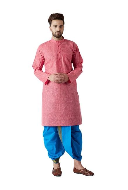 sojanya red & turquoise regular fit kurta set