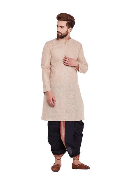 sojanya pale taupe & black full sleeves kurta set