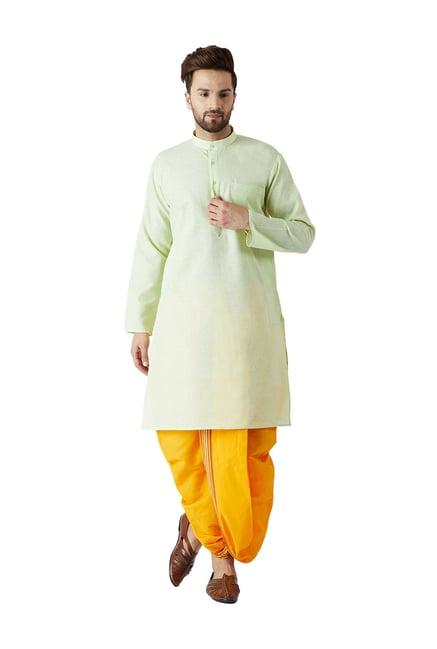 sojanya pistachio & yellow regular fit kurta set