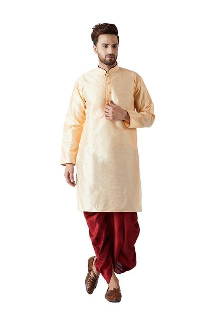 sojanya cream & maroon mandarin collar kurta set