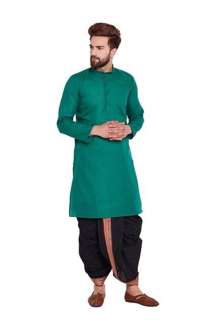 sojanya teal green & black regular fit kurta set