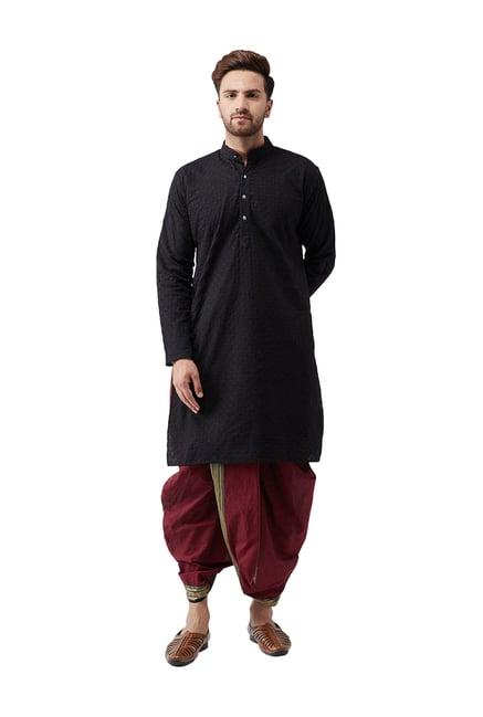 sojanya black & maroon embroidered kurta set