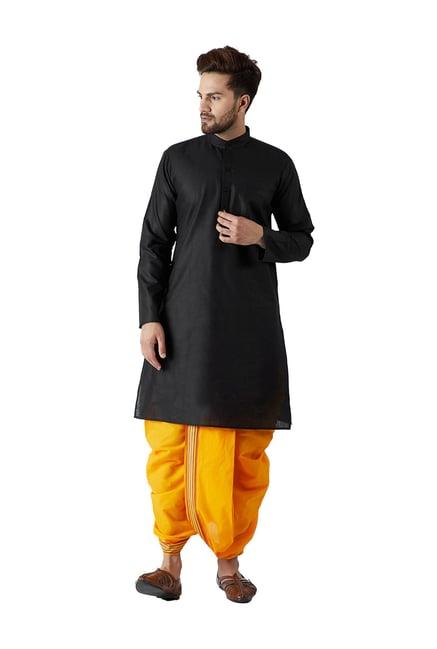 sojanya black & yellow full sleeves kurta set