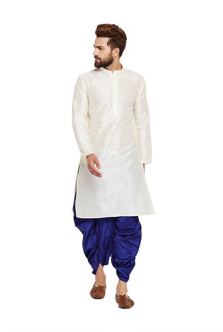 sojanya white & royal blue regular fit kurta set