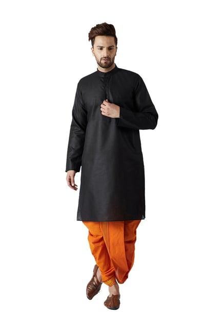 sojanya black & orange regular fit kurta set