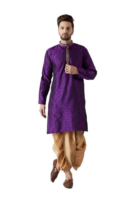 sojanya purple & beige regular fit embroidered kurta set