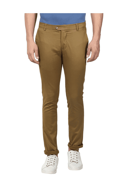 parx khaki mid rise solid trousers