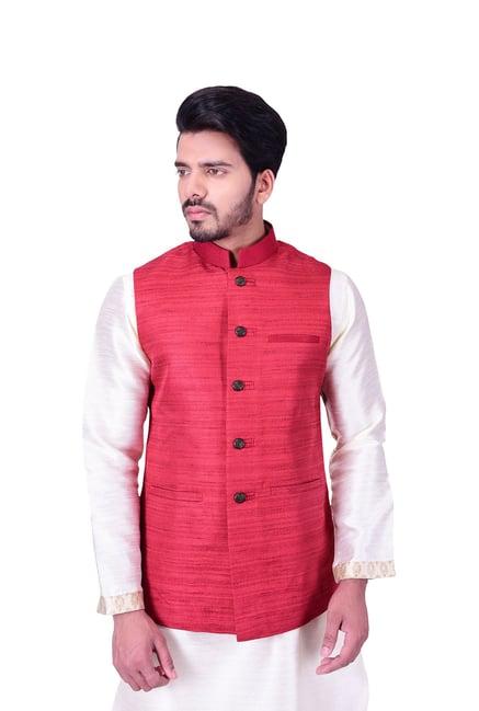 manyavar maroon self design ethnic waistcoat