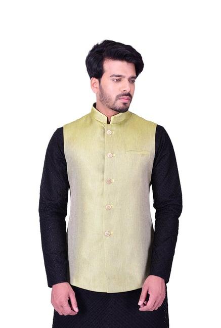 manyavar green self design ethnic waistcoat