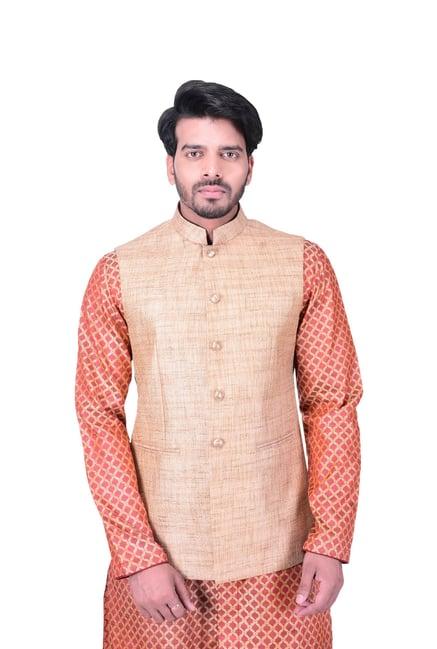 manyavar beige self design ethnic waistcoat