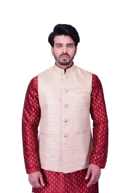 manyavar beige self design ethnic waistcoat