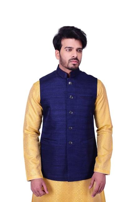 manyavar blue self design ethnic waistcoat