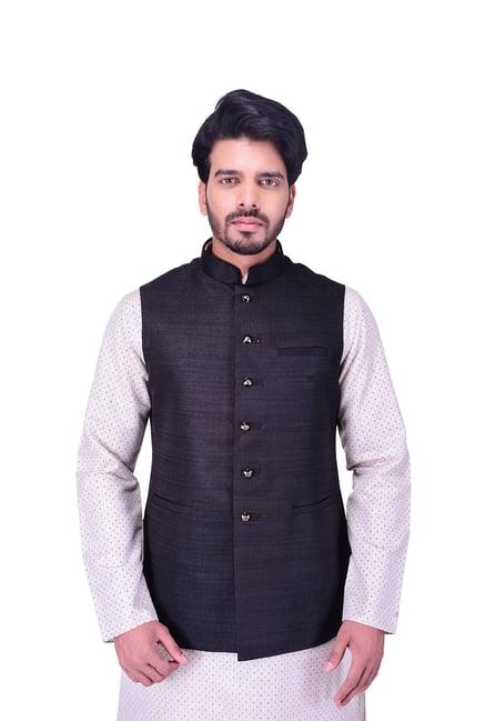 manyavar black self design ethnic waistcoat