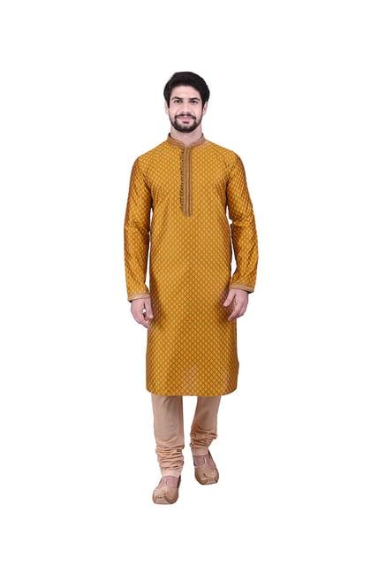 manyavar yellow self design kurta & churidar set