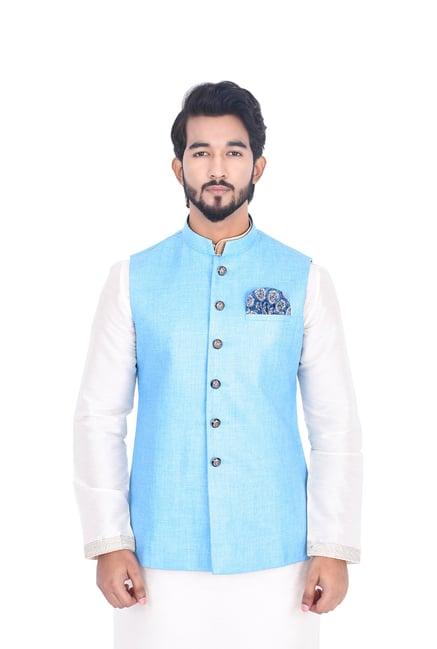 manyavar blue self design ethnic waistcoat