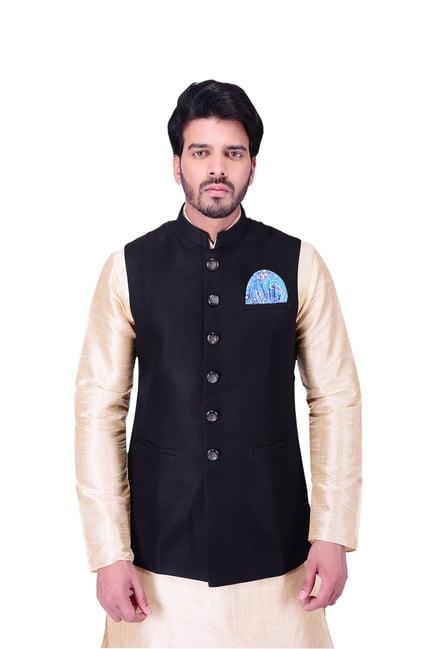 manyavar black self design ethnic waistcoat