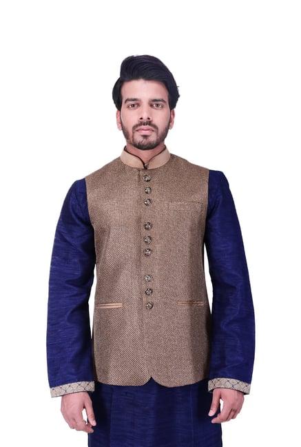 manyavar brown self design ethnic waistcoat