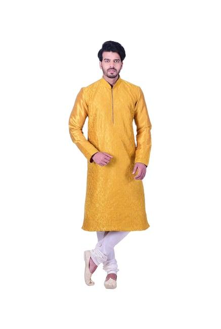 manyavar yellow self design kurta & churidar set