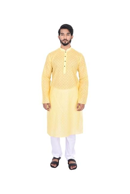 manyavar yellow self design kurta & pyjama set