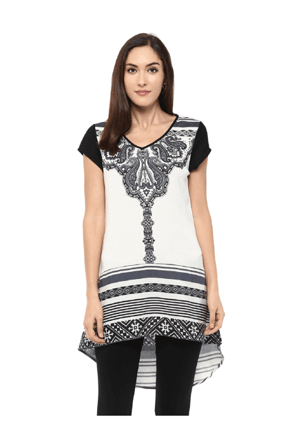 fusion beats off white & black printed tunic