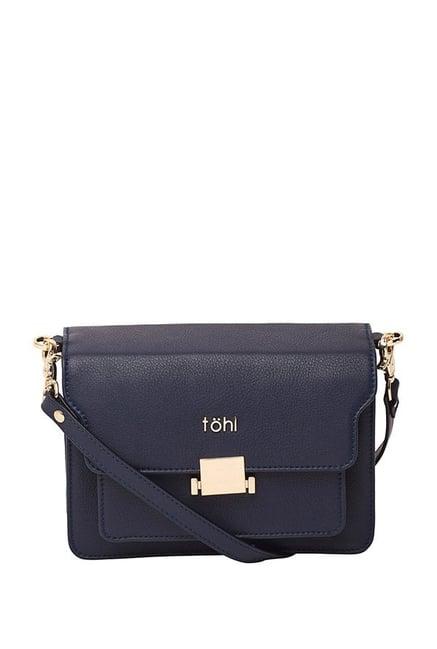 tohl camomile navy solid leather flap sling bag