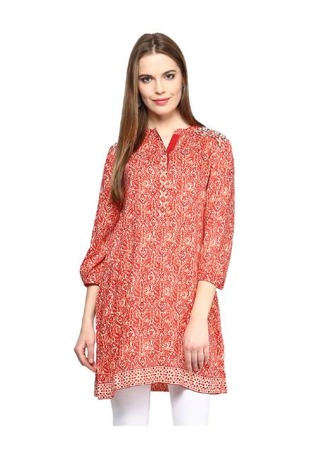 fusion beats red printed tunic