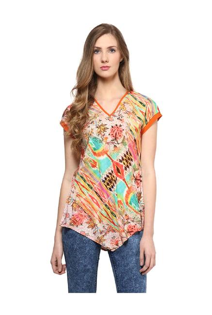 fusion beats orange printed top