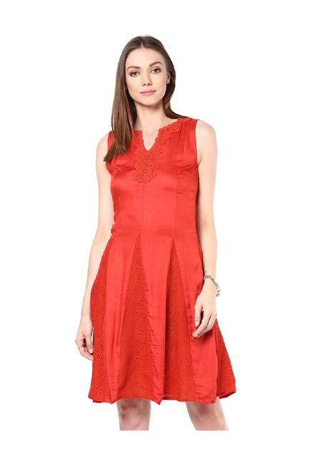 fusion beats red lace knee length dress