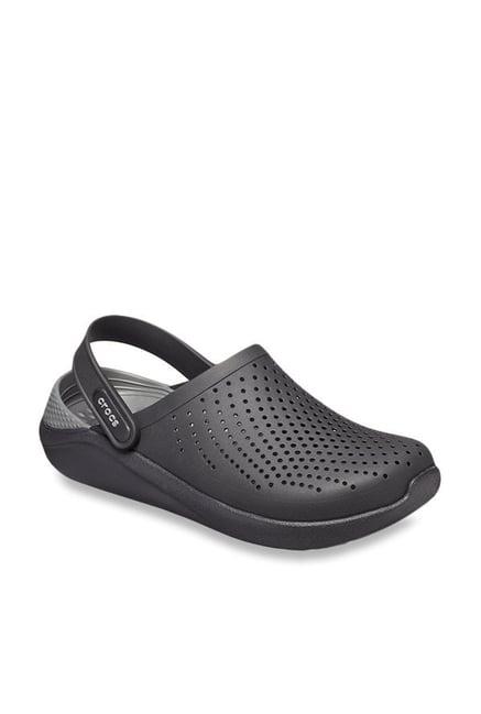 crocs unisex literide black & slate grey back strap clogs