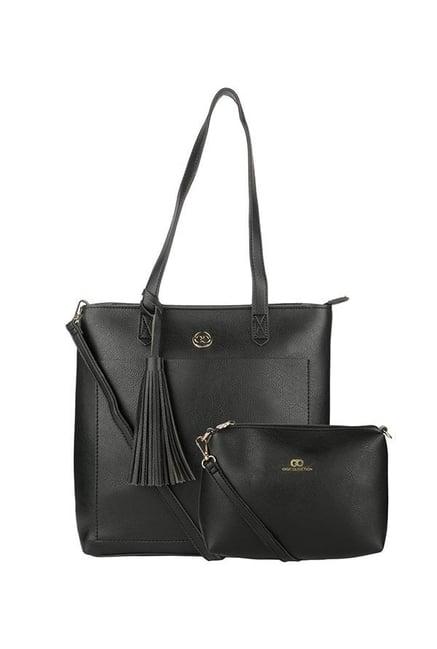 gio collection black tassel tote with pouch