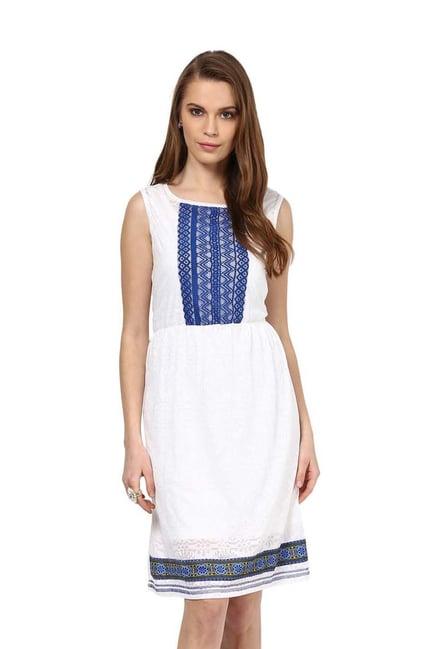 fusion beats white & blue crochet a-line dress