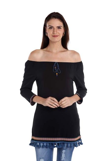 fusion beats black off- shoulder top