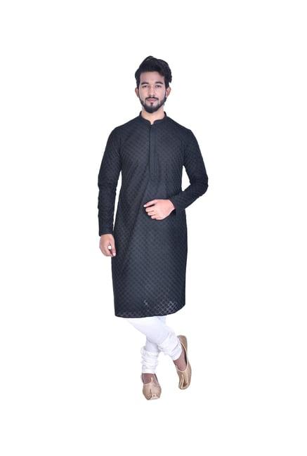 manyavar black self design kurta & churidar set