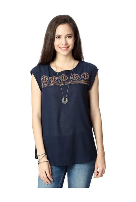 people navy embroidered top