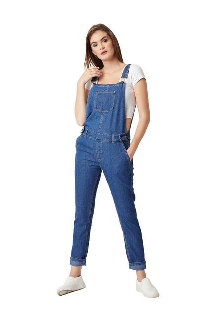 miss chase blue textured full length dungaree