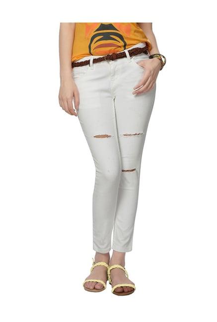 people white slim fit distressed jeans