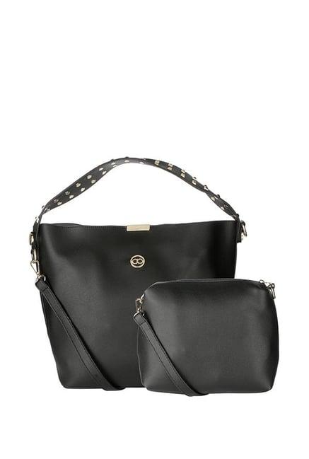 gio collection black solid hobo handbag with pouch