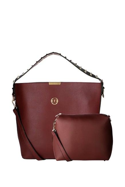 gio collection maroon solid hobo handbag with pouch